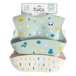 Baberos de silicona para bebés con bolsillos – 2 unidades