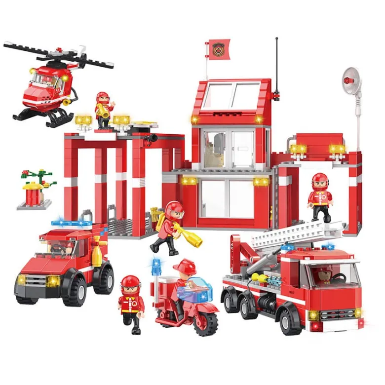Bloques de construcción estación de bomberos con vehículos de rescate - 827 piezas