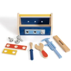 Caja de herramientas de madera con accesorios