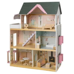 Casita de muñecas de madera con ascensor