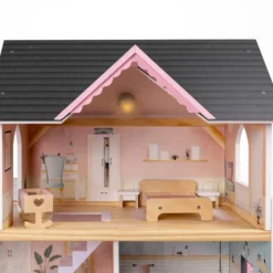 Casita de muñecas de madera con ascensor