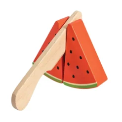 Frutas de madera con cuchillo de juguete para aprender a cortar
