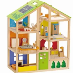 Gran casa de muñecas de madera con muebles