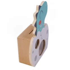 Hucha infantil de madera con forma de dinosaurio