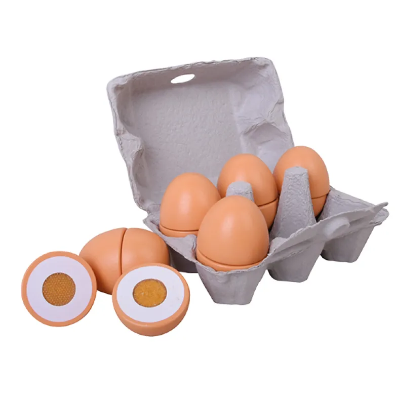 Huevera con 6 huevos de madera
