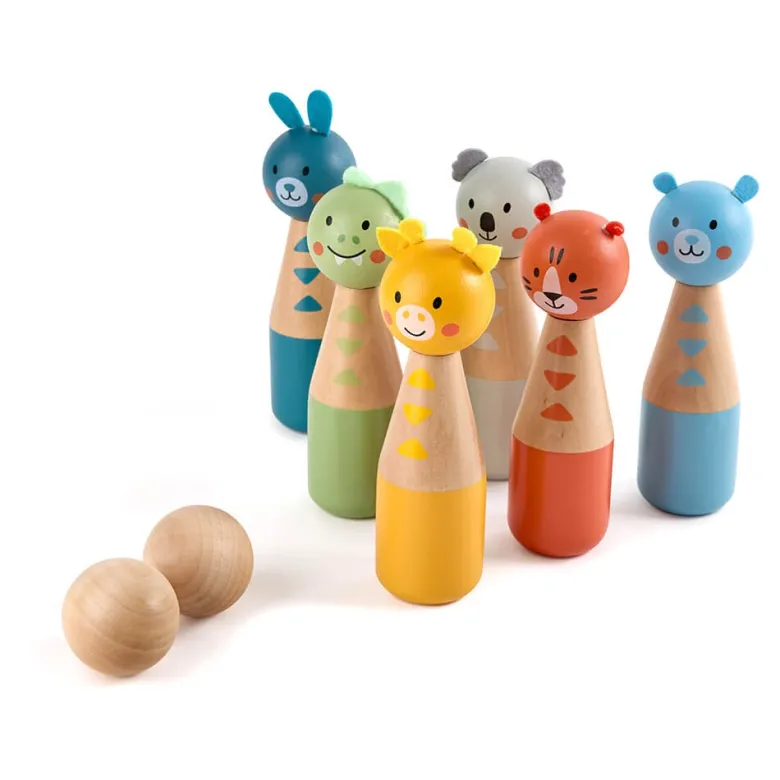 Juego de bolos de madera con 2 bolas