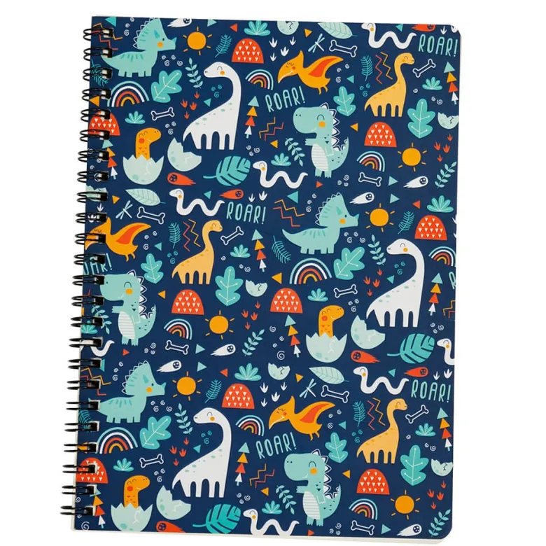 Libreta A5 pautada con diseño de dinosaurios