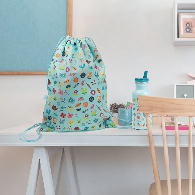 Mochila de cuerdas y mochila saco infantil con estampado de flores