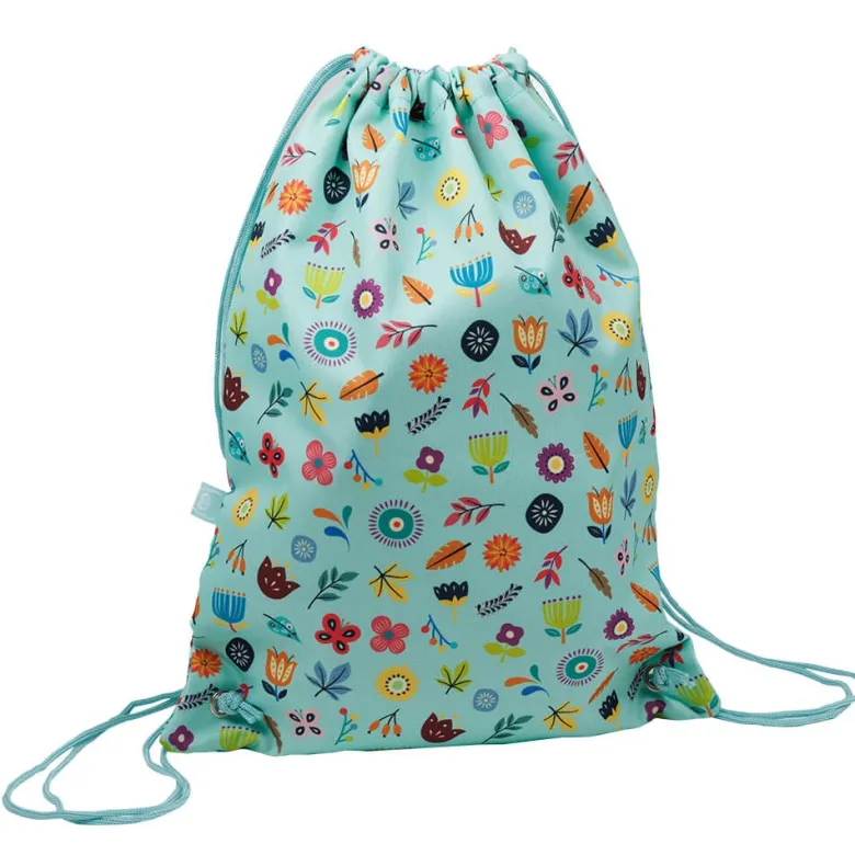 Mochila de cuerdas y mochila saco infantil con estampado de flores