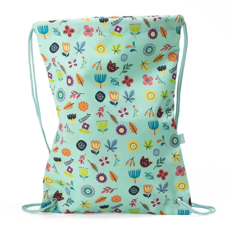 Mochila de cuerdas y mochila saco infantil con estampado de flores