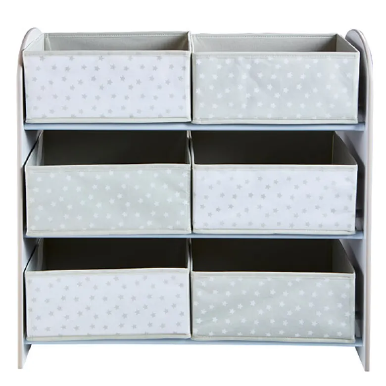 Mueble con cajones de tela para almacenar juguetes
