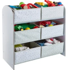 Mueble con cajones de tela para almacenar juguetes