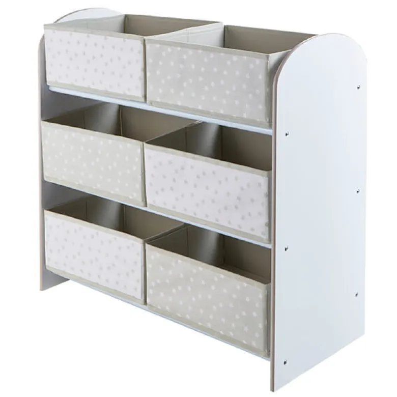 Mueble con cajones de tela para almacenar juguetes