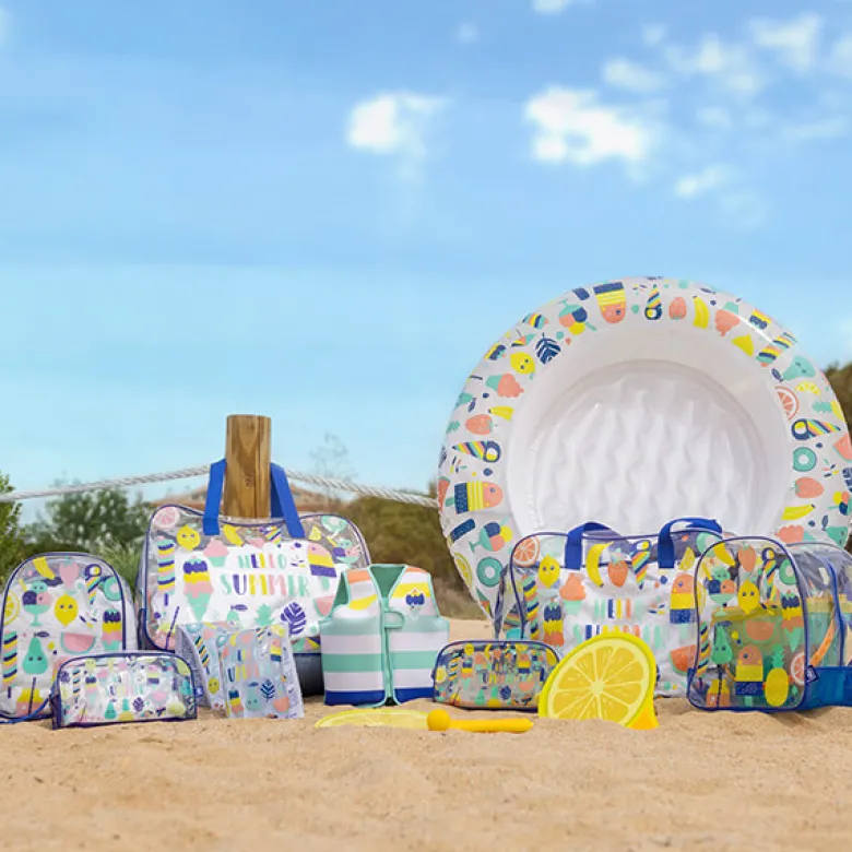 Neceser de playa con diseño transparente color naranja