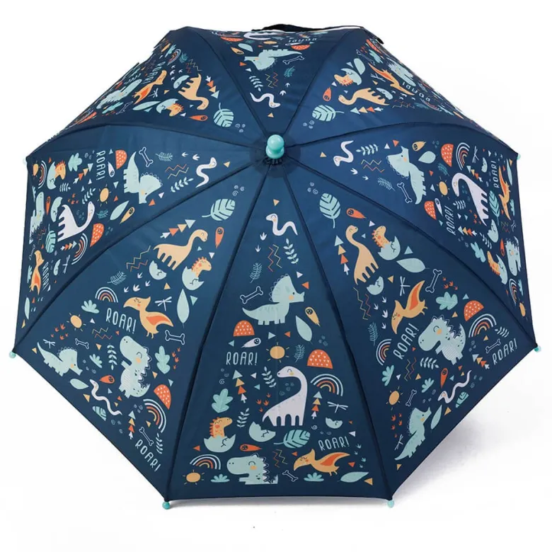 Paraguas infantil azul con estampado de dinosaurios