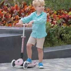 Patinete ecológico, plegable y con luces Junior – Rosa