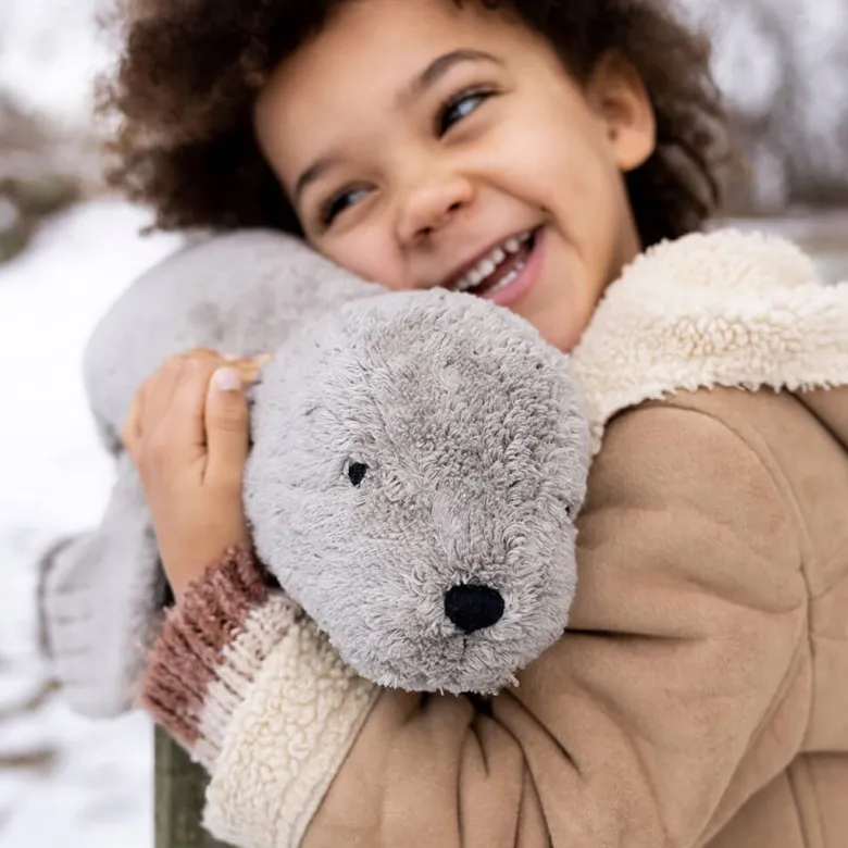 Peluche y almohada calentable – Foca Grande Gris