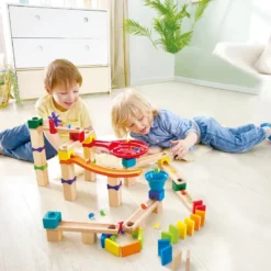 Pista de canicas de madera para hacer carreras – 81 piezas