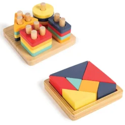 Puzle y encajable de madera Montessori 2 en 1