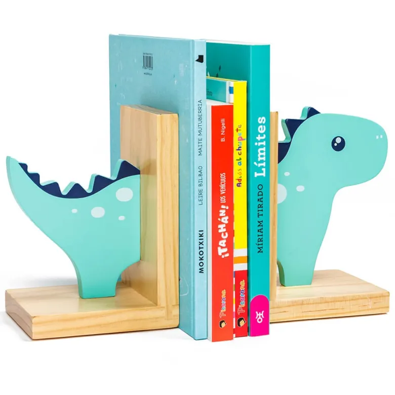 Sujetalibros infantil original y decorativo de madera con forma de dinosaurio