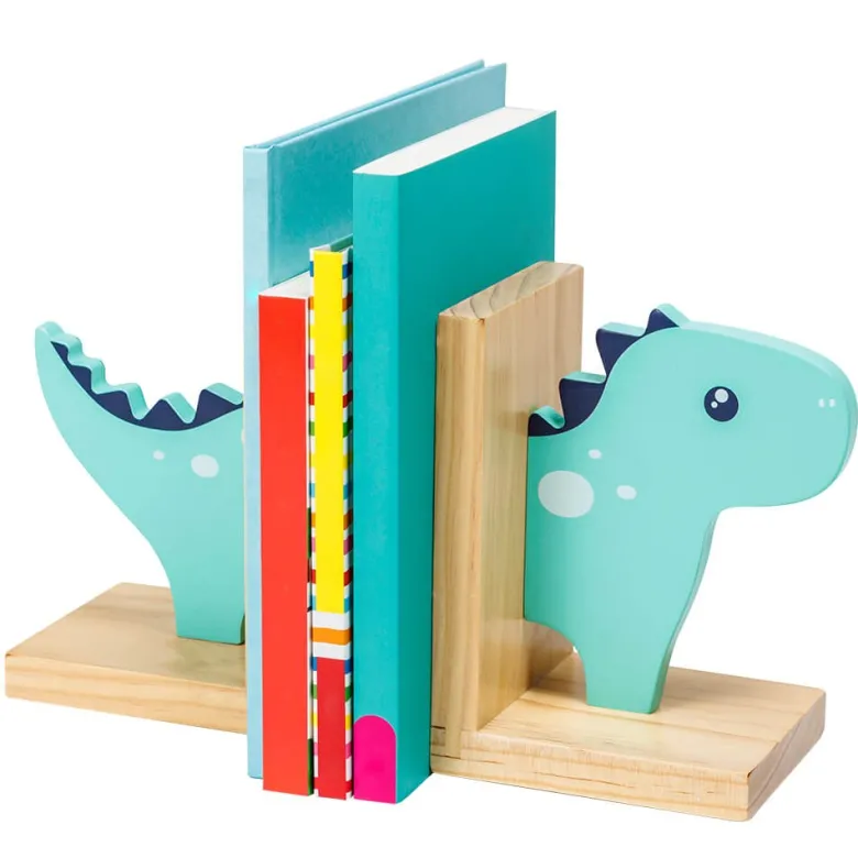 Sujetalibros infantil original y decorativo de madera con forma de dinosaurio